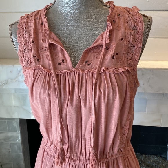 Lucky Brand Pink Lacey Ruffled Tiered Boho Peasant Dress Size Small - Picture 6 of 15